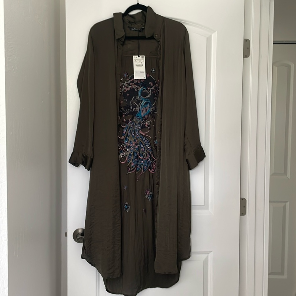 Zara woman collection, premium denim, long embroidery shirt, tunic,  size lathe